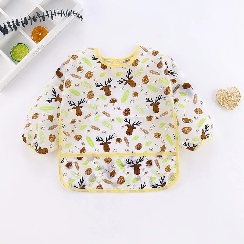 Clearance_Baby Bibs Cartoon Infant Toddler Baby Long Sleeve Waterproof Eating Smock Feeding Bib Art Apron Burp Clothes_Continuou