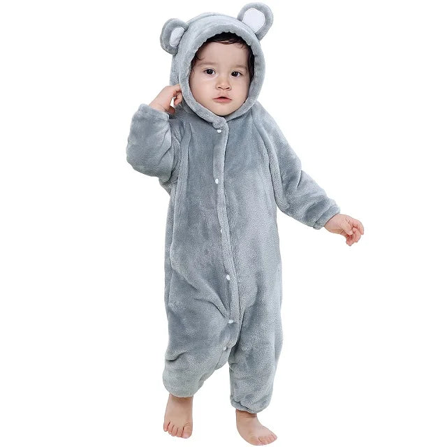 MICHLEY Halloween Baby Strampler Winterkleidung Flanell Kapuzen Bodys Pyjamas Tiere Overall Jumpsuit für Mädchen Jungen Kinder