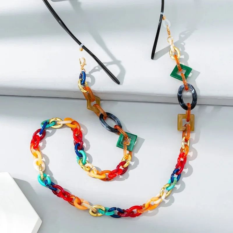 Hot Sale Colorful Mixed Acrylic Hanging Neck Rope Eyewear Glasses Chain Fashion Geometric Buckle Anti-lost Sunglasses Chains