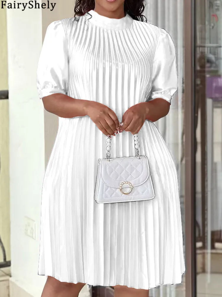 FairyShely Solid 2025 Short Sleeve Plus Size Dress Women Large Big Loose Folds Dresses Lady Summer Party Tight Curvy Dress