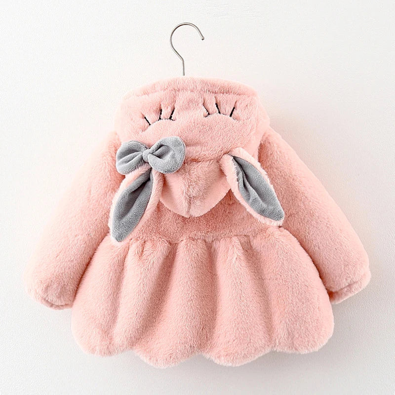 Niedliche Hasenohren Plüsch Babyjacke Weihnachten Süße Prinzessin Mädchen Mantel Herbst Winter Warme Oberbekleidung Mit Kapuze Kleinkind Mädchen Kleidung