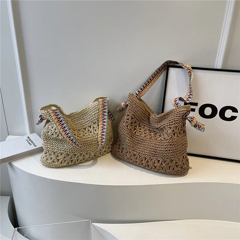 Large Design Straw Shoulder Bags for Women 2024 Y2K Korean Fashion Summer Shoulder Bags Travel Handbags and Purses Beach Bag
