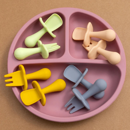 2024 New Colors Kids Divider Plate Training Fork Spoon Set Food Grade Silicone Material Newborn Essentials Baby Shower Gifts