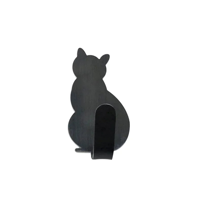 2Pcs Cat-shaped Metal Wall Door Hanger Hook Keys Holder Strong Stainless Steel Adhesive Hook Kitchen Bathroom Home Decor