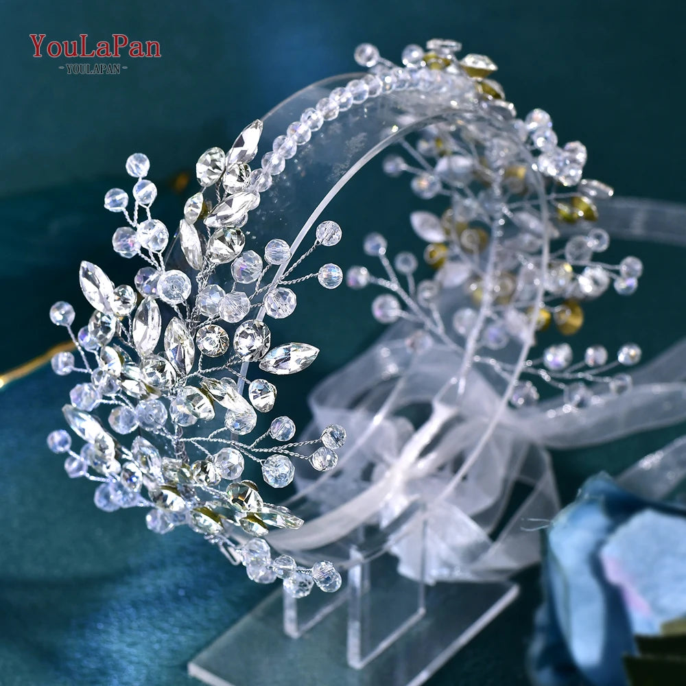 Youlapan Bridal Wedding Hair Bands 3 Color Women HeadBand Tiara Handmade Pearl Crystal Bridesmaid Hair Jewelry Accessories HP804