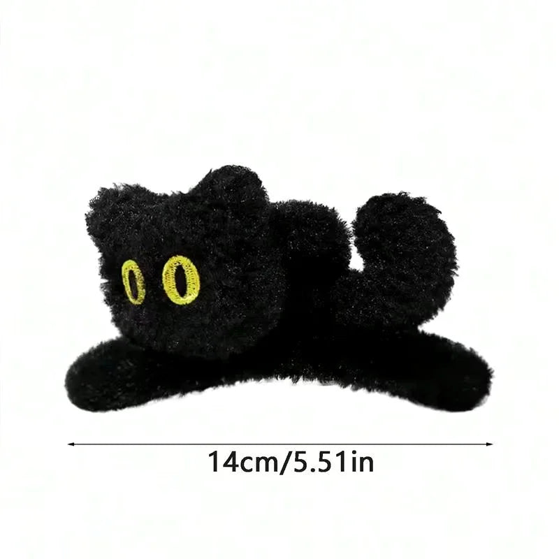 Cute 3D Black Cat Plush Hairpin Women 2025 New Back Head Large Size Grab Shark Clip Headdress Hair Claw Winter Women girls