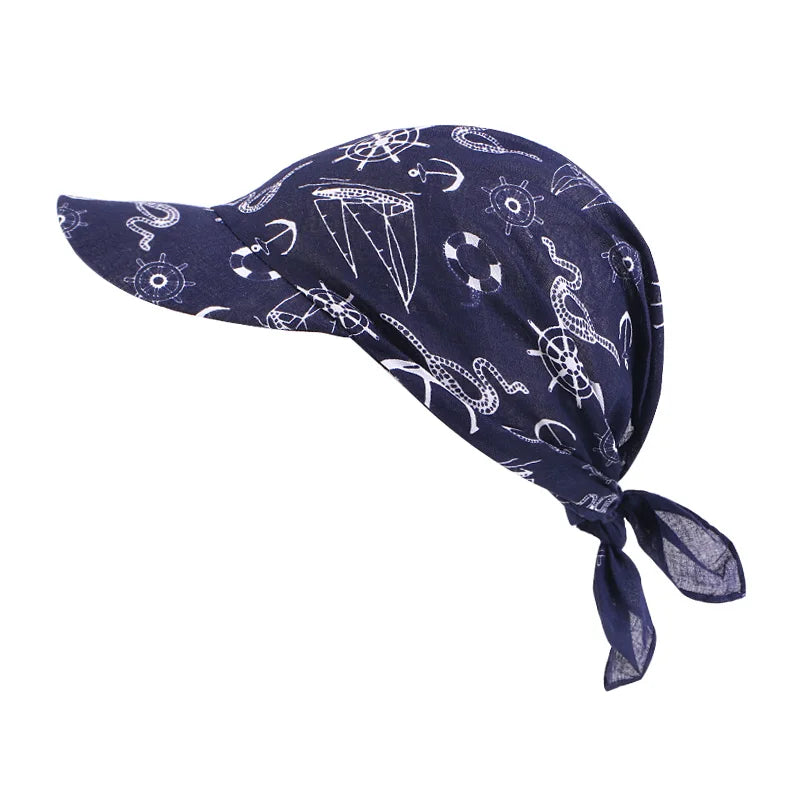 New Women Cotton Paisley Head Scarf Visor Hat With Wide Brim Sunhat Summer Beach UV Protection Sun Hats Adjustable Baseball Cap