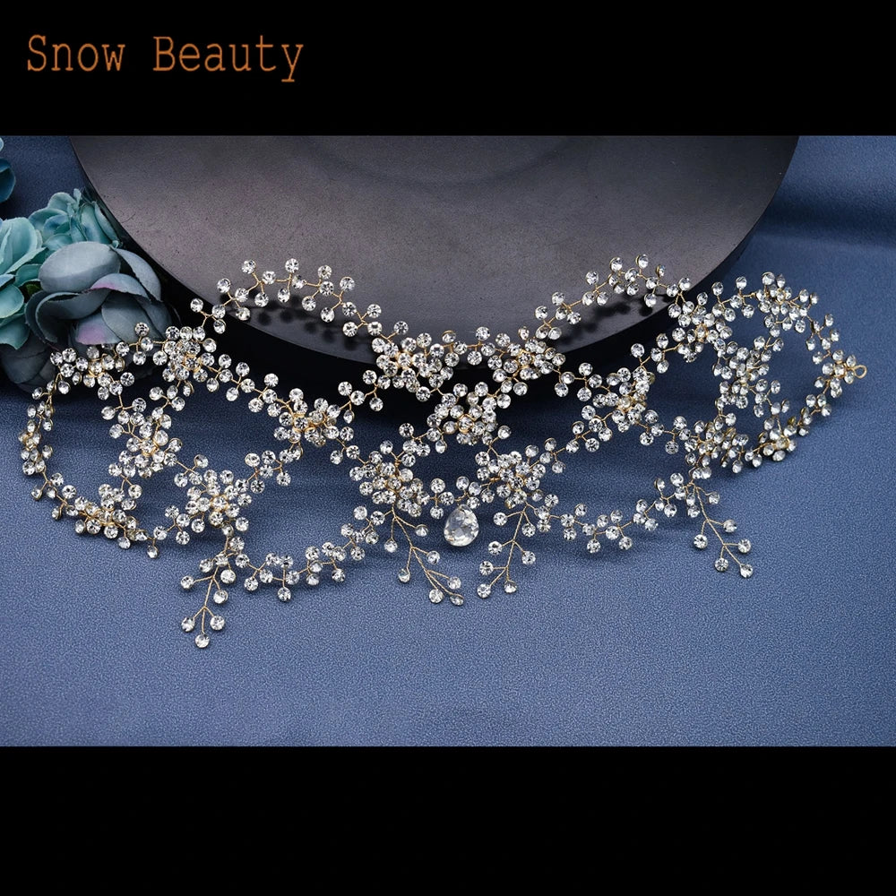 A446 Handmade Water Drop Diamond Tiara Wedding Headband for Bride Bridesmaid Bridal Headpieces Hair Accessories for Prom Party