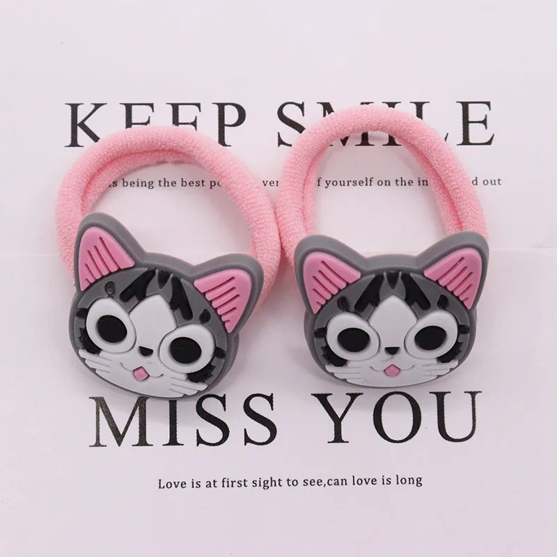 2Pcs Cute Animal Cat Hair Accessories Children Rubber Bands Scrunchies Elastic Hair Bands Girls Headband Decorations Ties Gum