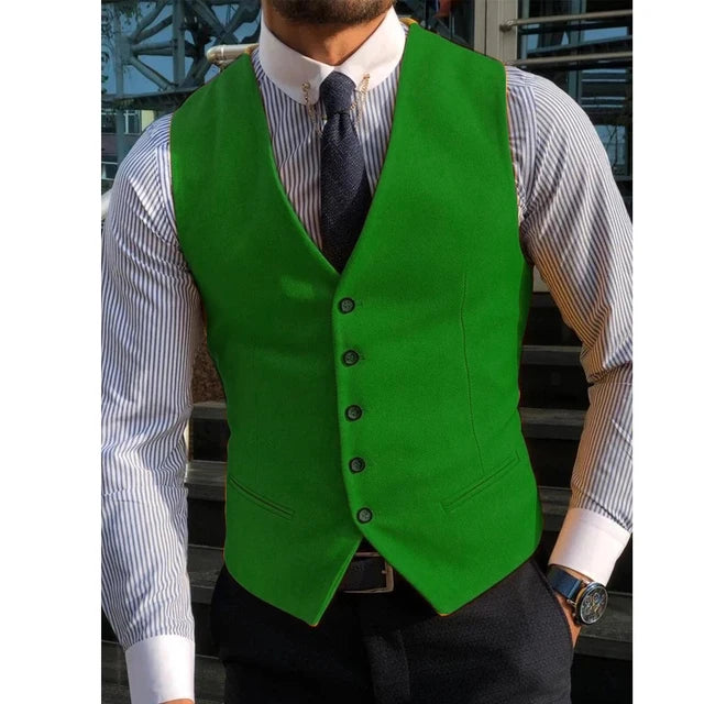 Men's Suit Formal V Neck Wool Green Herringbone Tweed Casual Waistcoat Formal Business Vest Groomman For Wedding