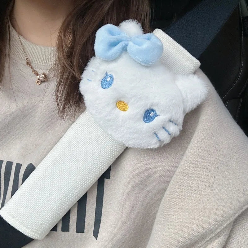Sanrio Hello Kitty Car Safety Belt Cover Cartoon Kawaii Universal Plush for Women Kids Adults Non-slip Car Interior Accessories
