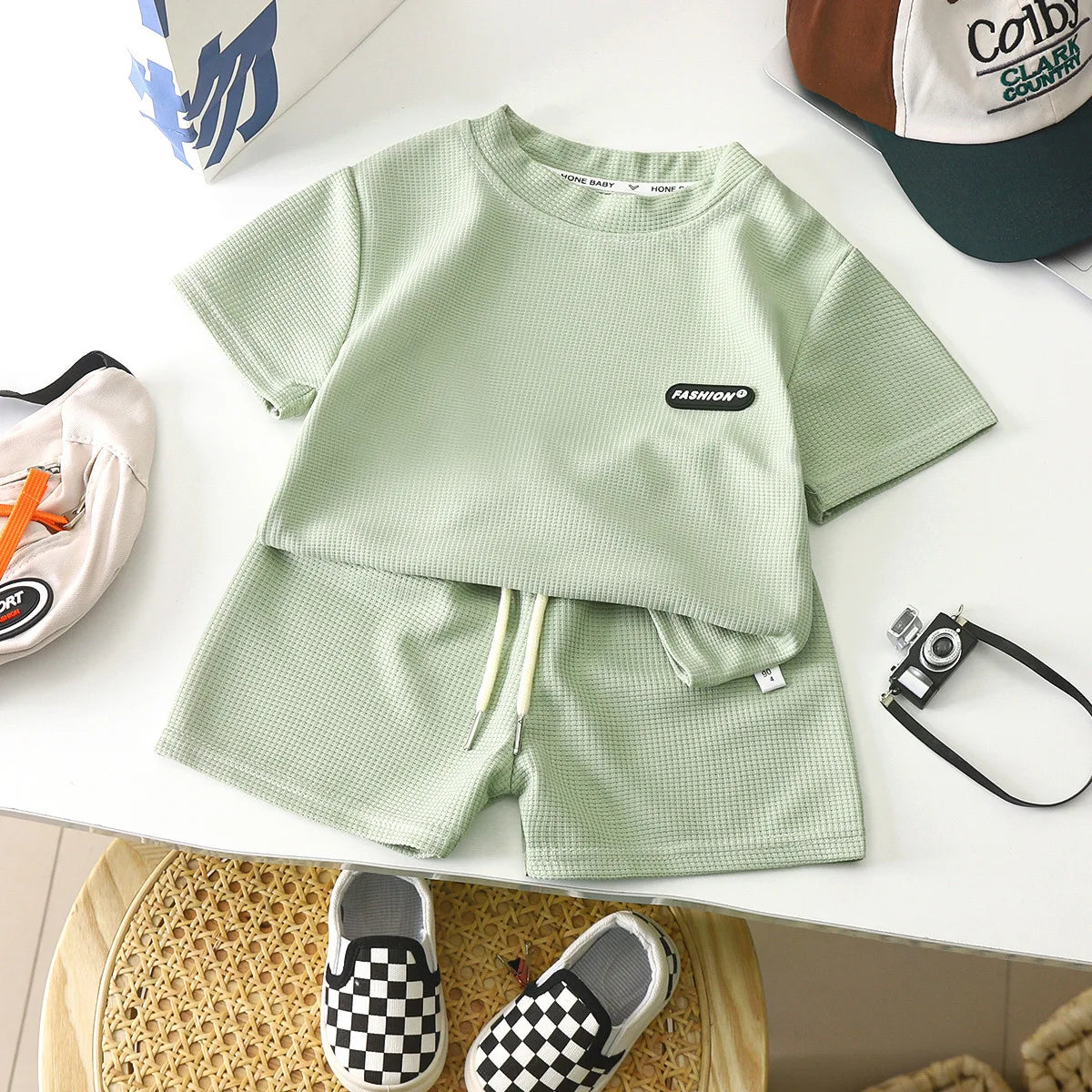 2-teiliges Set für Sommerkinder, Jungen und Mädchen, Baby-T-Shirt und Hose, Outfits, einfarbig, Trainingsanzüge, 1–8 Jahre
