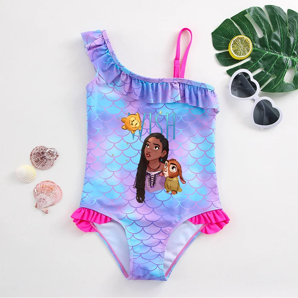 Movie Wish Girls Swimsuit Fashion Mermaid Fish One-Piece Bathing Suits Children's Dresses Summer Swimwear Beach Suit Kids Wear