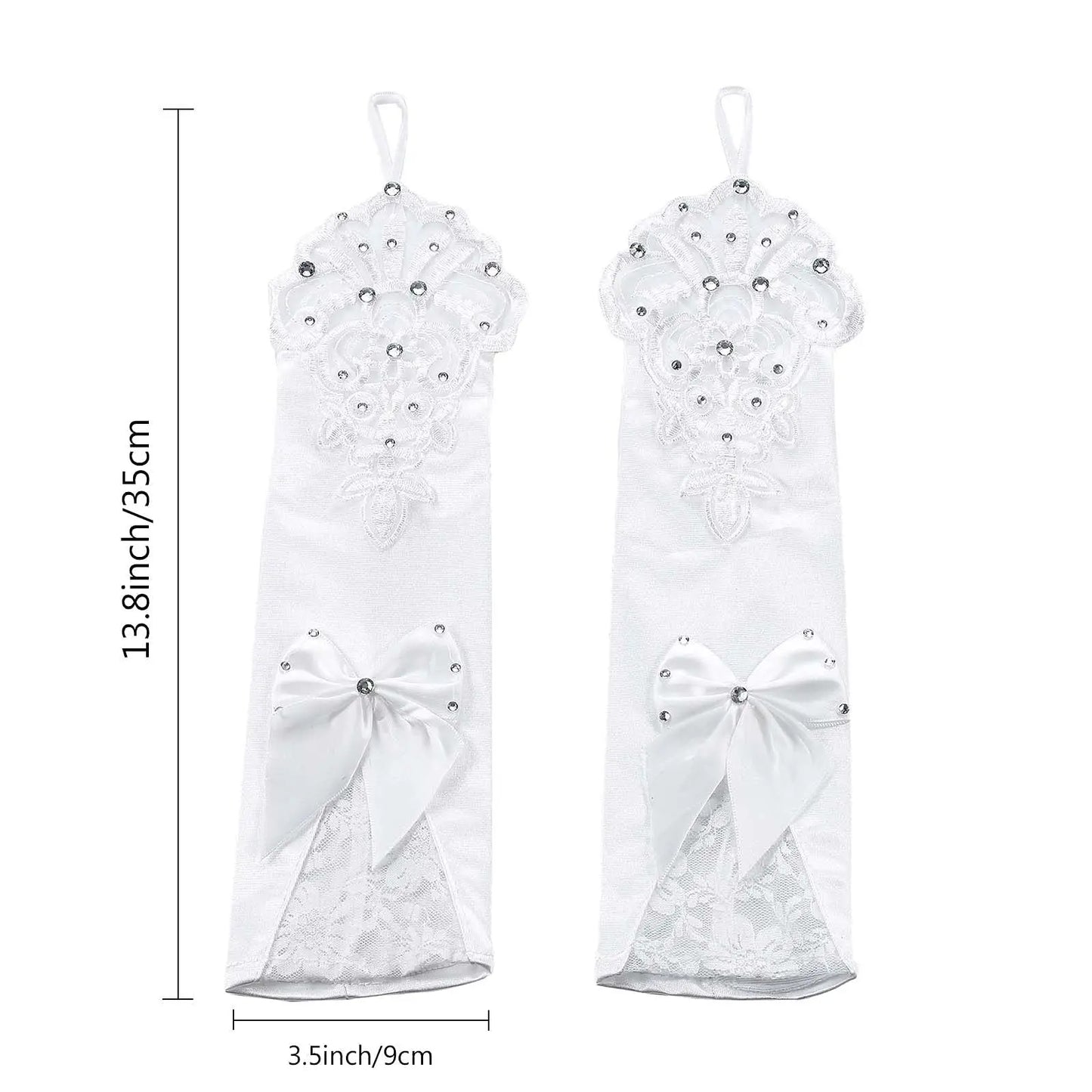 Elbow Length Fingerless Satin Embroidery Beads Bridal Wedding Gloves Tea Party Luva De Noiva Cosplay Bridal Accessories