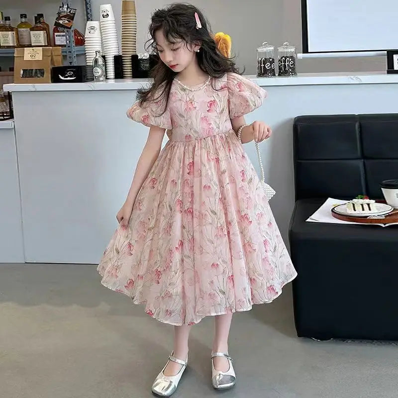 Kids Summer Dress Floral Pattern Girl Party Dress Chinese Style Kids Dress Summer Clothes Girl 6 8 10 12 Years Girl Clothes Park