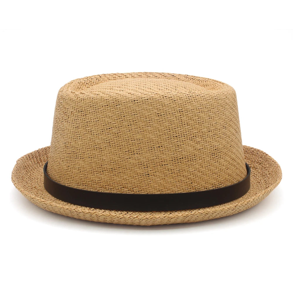 Men Women Straw Pork Pie Hats Summer Sunhat Boater Caps Sailor Sombrero Beach Fedora Trilby Outdoor Travel US Size 7 1/4 UK L
