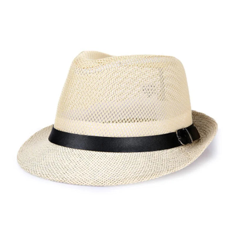 Summer linen breathable sunhat Jazz Hat small hat outdoor sun hat men's leather belt Hawkins Felt Cap Western cowboy hat F59