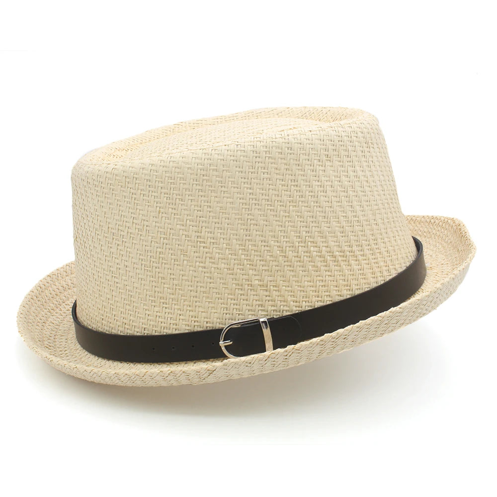 Men Women Straw Pork Pie Hats Summer Sunhat Boater Caps Sailor Sombrero Beach Fedora Trilby Outdoor Travel US Size 7 1/4 UK L