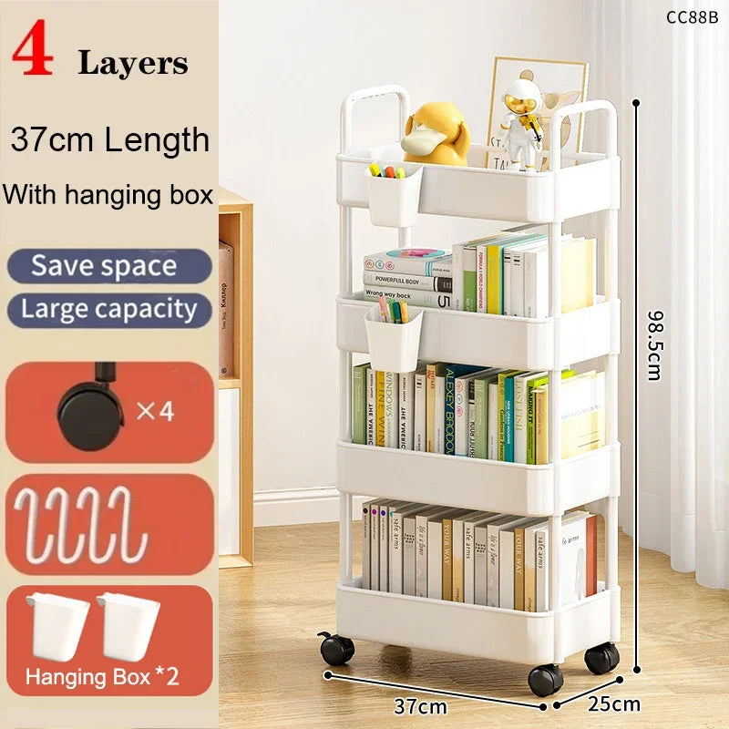 Storage Rack Trolley Multi-functional Mobile Multi-layer Household Snack Storage Rack with Wheel for Living Room Kitchen Bedroom