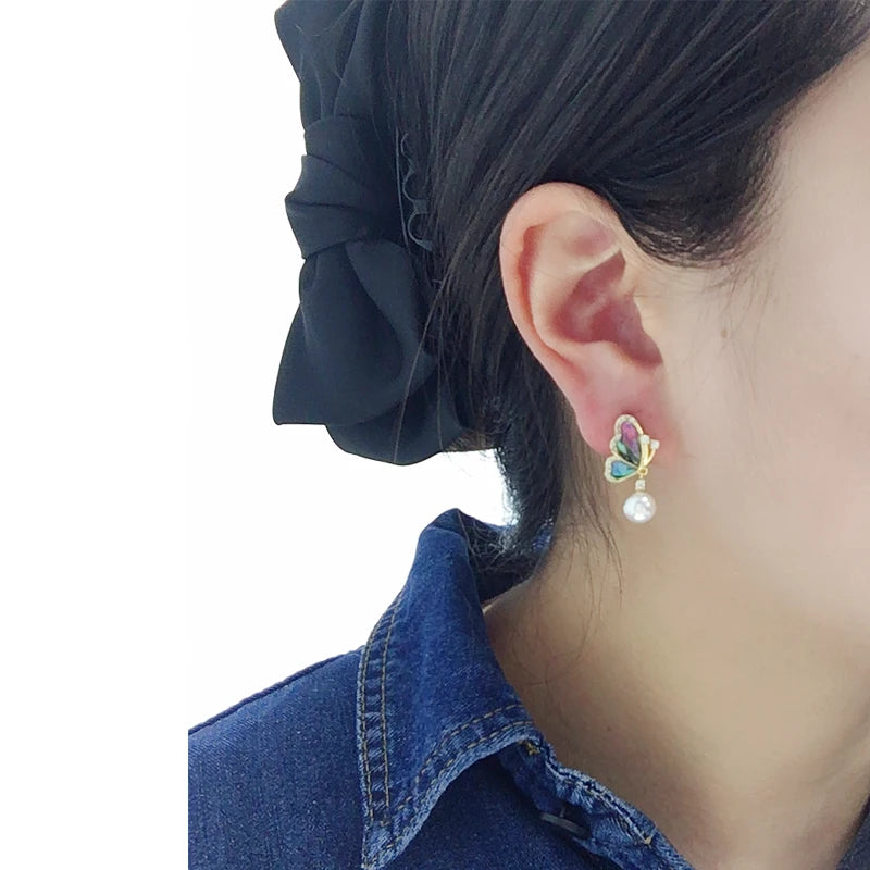 ZHBORUINI 2024 Natural Freshwater Pearl Earrings Colorful Abalone Shells Dynamic Pearls 14K Gold-Plated S925 Pure Silver Needles