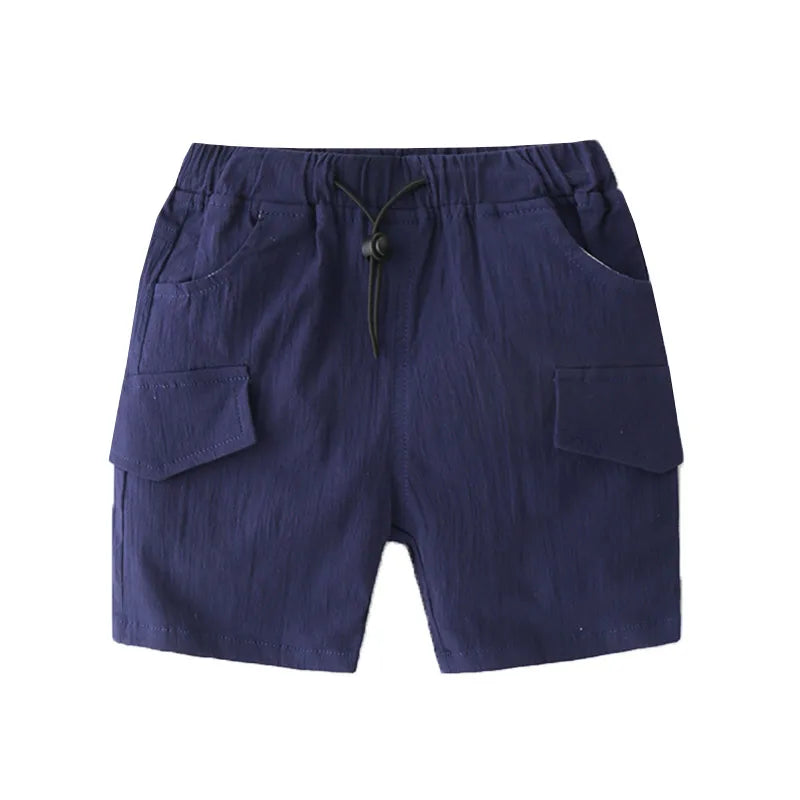 New Fashion Summer Child Clothes Adjustable Elastic Solid Color Beach Cargo Shorts For Kids Boys