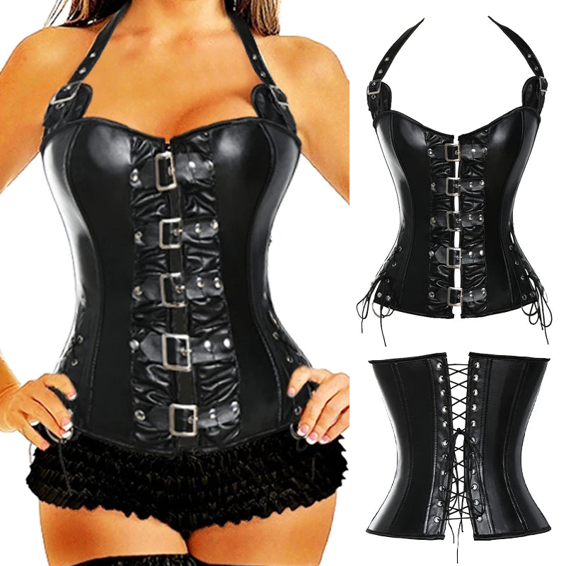 Corsets Leather Corset with Buckles Steel Boned Steampunk Gothic Bustier Waist Training Corselet Vest