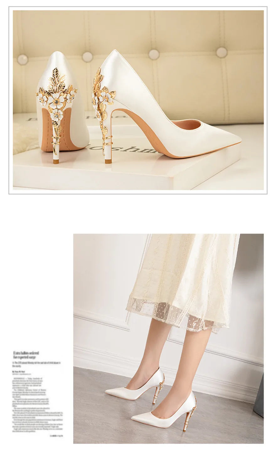 Luxury Metal Flowers Heel Crystal Bridal Shoes For Women Pointed Soft Silk Dress Shoe Shallow Sexy High Heels Pumps Female Party