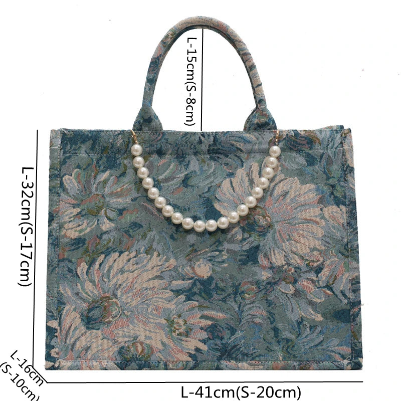 Unusual Design Denim Handbags for Women New Luxury Woman Canvas Tote Bag Pearl Bead Decorated Diagonal Cross bag Femme