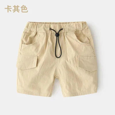 New Fashion Summer Child Clothes Adjustable Elastic Solid Color Beach Cargo Shorts For Kids Boys