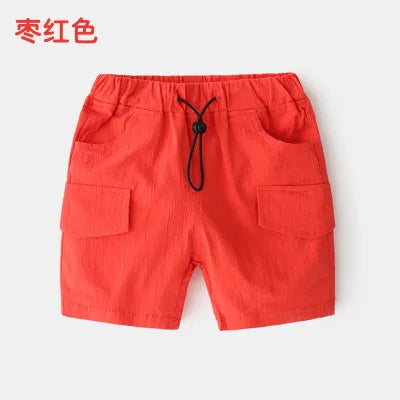 New Fashion Summer Child Clothes Adjustable Elastic Solid Color Beach Cargo Shorts For Kids Boys