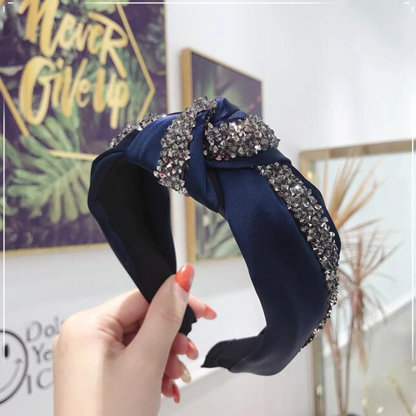 New Fashion Rhinestone Hairband Women Solid Wide Side Headband Middle Knot Turban Girls Autumn Winter Hair Accessories Headwear