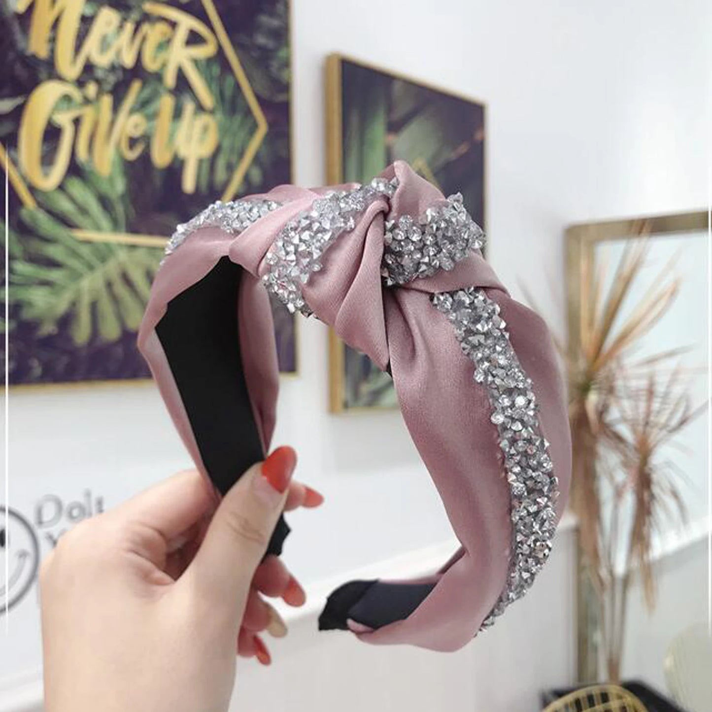 New Fashion Rhinestone Hairband Women Solid Wide Side Headband Middle Knot Turban Girls Autumn Winter Hair Accessories Headwear