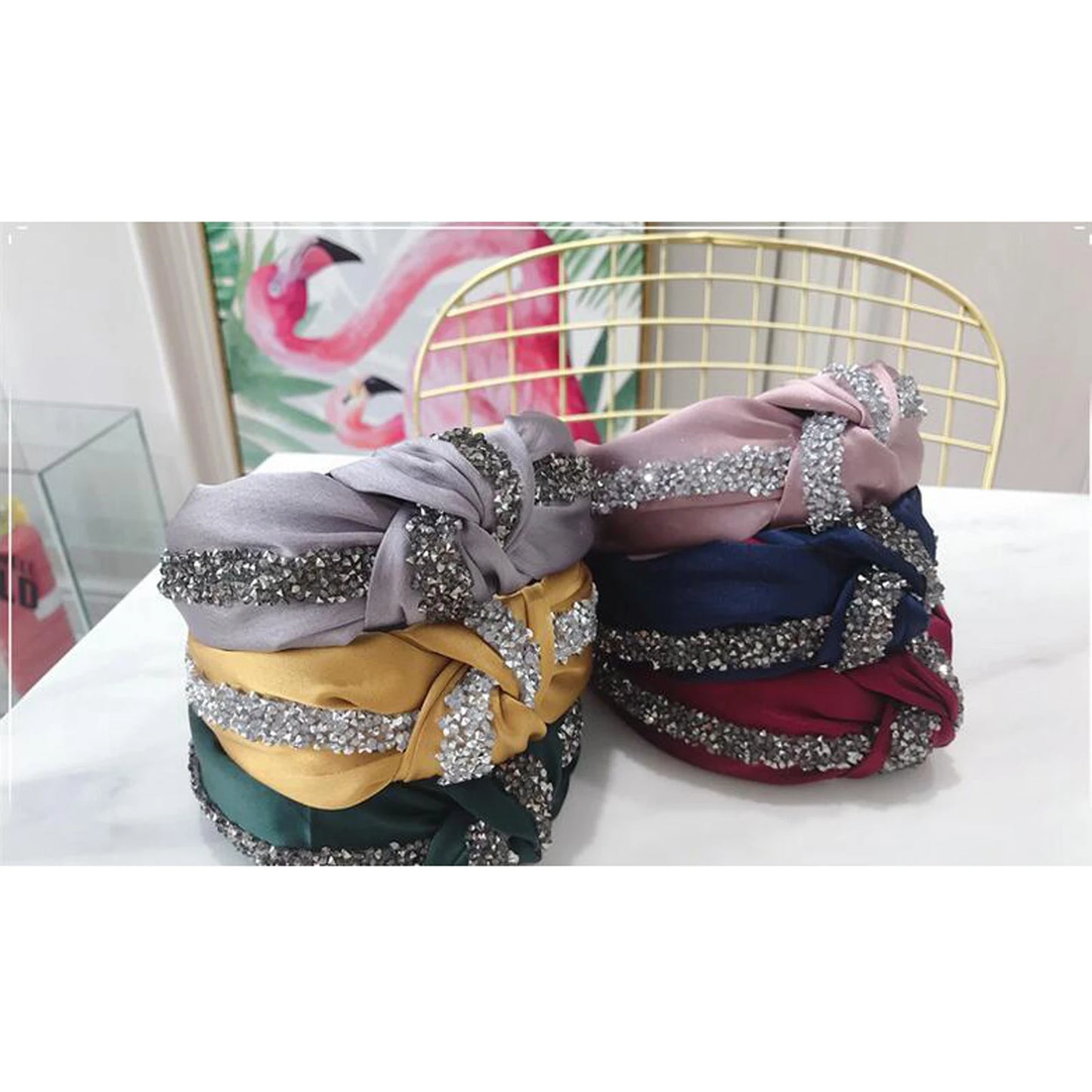 New Fashion Rhinestone Hairband Women Solid Wide Side Headband Middle Knot Turban Girls Autumn Winter Hair Accessories Headwear