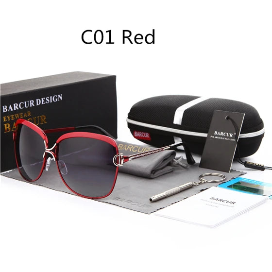 BARCUR Polarized Ladies Sunglasses Women Gradient Lens Round Sun Glasses Square Luxury Brand Oculos Lunette De Soleil Femme