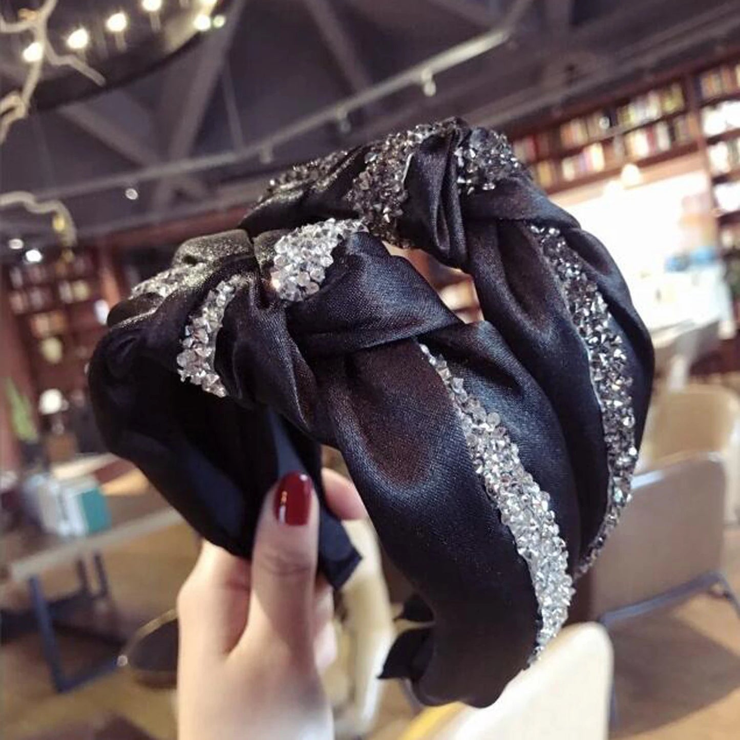 New Fashion Rhinestone Hairband Women Solid Wide Side Headband Middle Knot Turban Girls Autumn Winter Hair Accessories Headwear