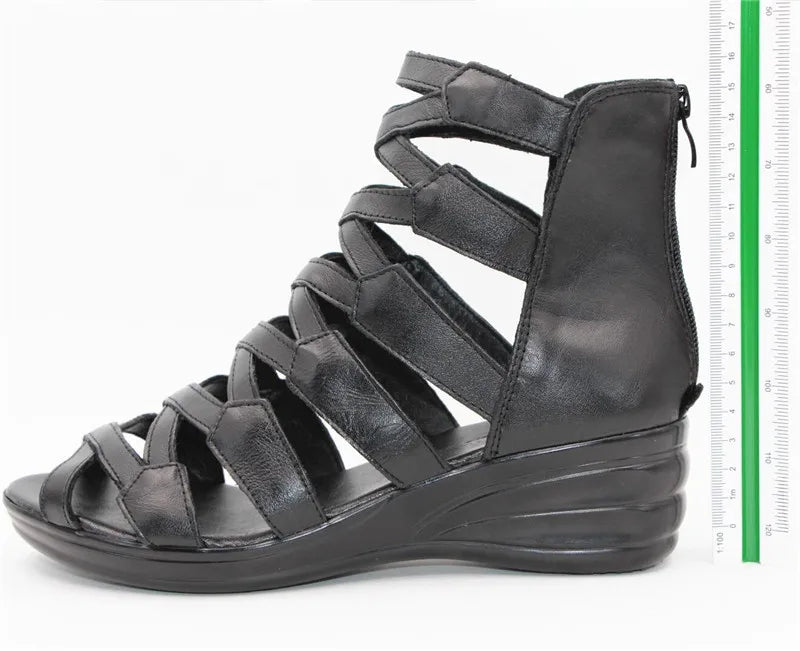 BEYARNE summer Fashion sandals genuine leather soft outsole comfortable open toe wedges mother shoes flat sandals