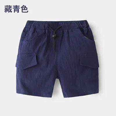 New Fashion Summer Child Clothes Adjustable Elastic Solid Color Beach Cargo Shorts For Kids Boys