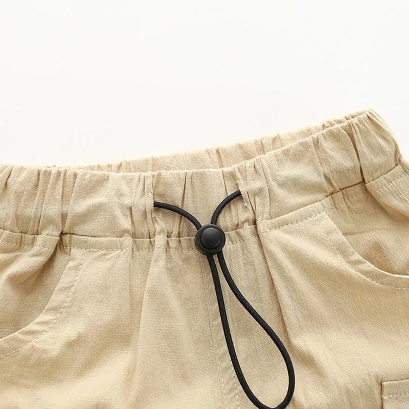 New Fashion Summer Child Clothes Adjustable Elastic Solid Color Beach Cargo Shorts For Kids Boys