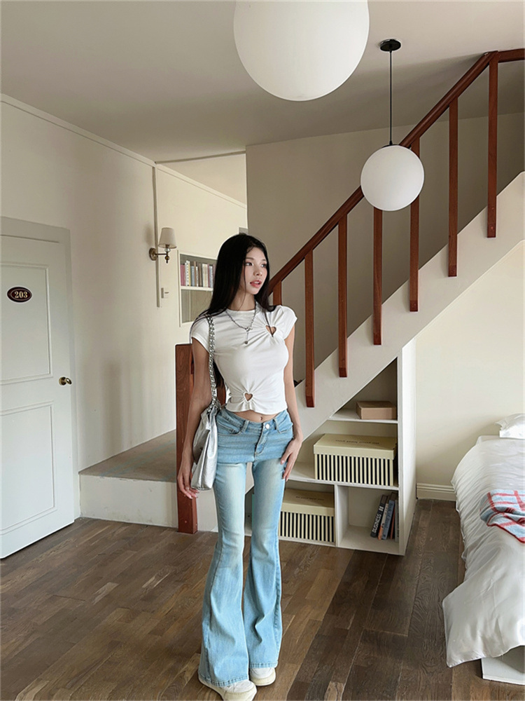 Cut Out Niche Style slim round Neck Top T-shirt with Short Sleeves for woman