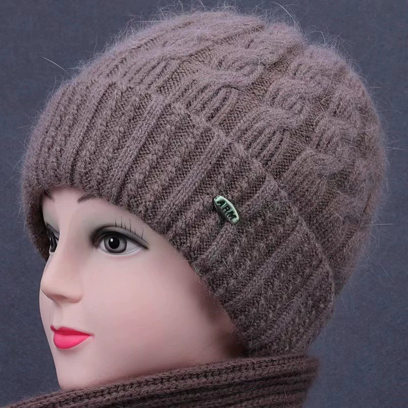 Winter Middle-Aged and Elderly People's Hats Female Ladieswear Rabbit Fur Knitted Warm Hat Women Woolen Cap Grandma Fleece-lined Cotton-Padded Cap