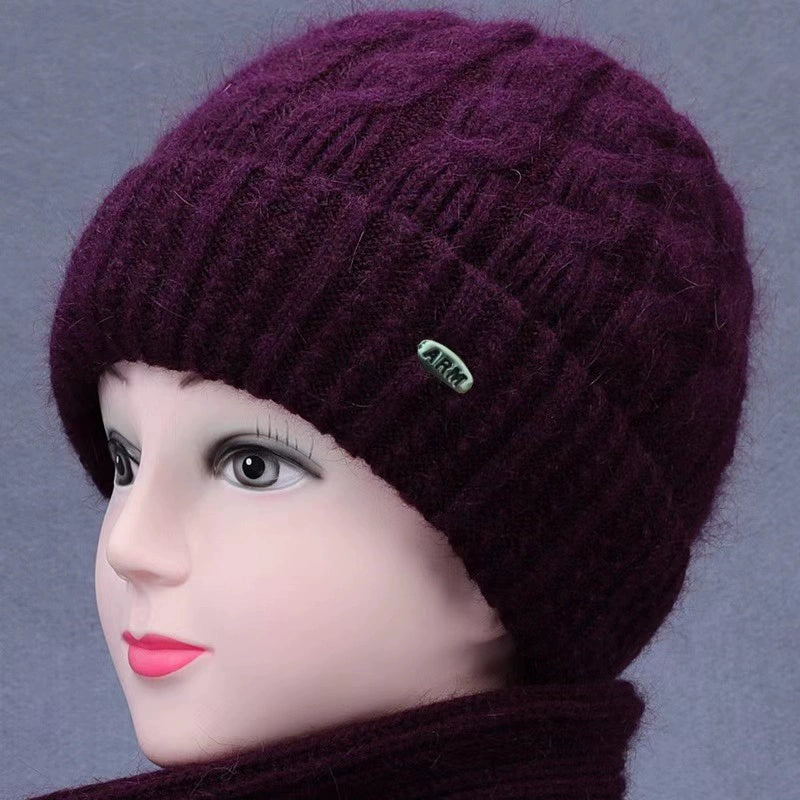 Winter Middle-Aged and Elderly People's Hats Female Ladieswear Rabbit Fur Knitted Warm Hat Women Woolen Cap Grandma Fleece-lined Cotton-Padded Cap