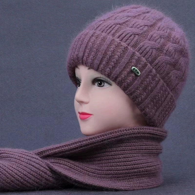 Winter Middle-Aged and Elderly People's Hats Female Ladieswear Rabbit Fur Knitted Warm Hat Women Woolen Cap Grandma Fleece-lined Cotton-Padded Cap