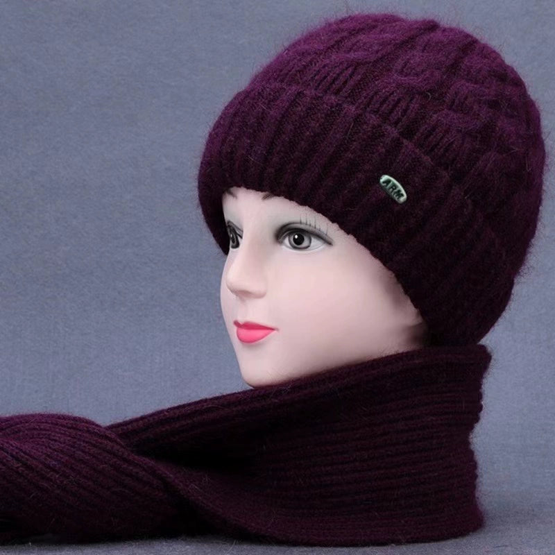 Winter Middle-Aged and Elderly People's Hats Female Ladieswear Rabbit Fur Knitted Warm Hat Women Woolen Cap Grandma Fleece-lined Cotton-Padded Cap