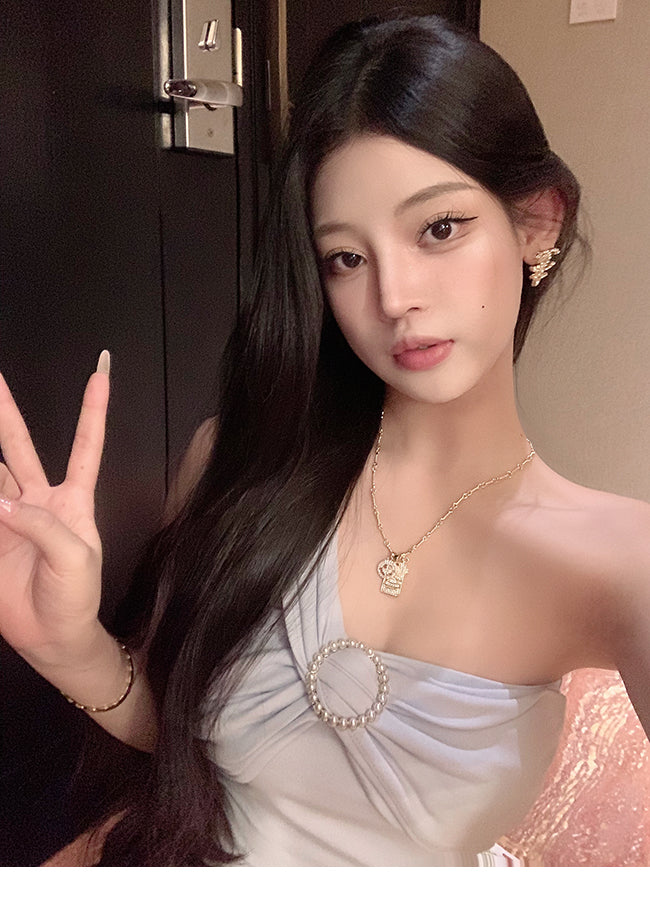 Oblique Shoulder Strap Early Autumn Stylish Short Silm Tube Top