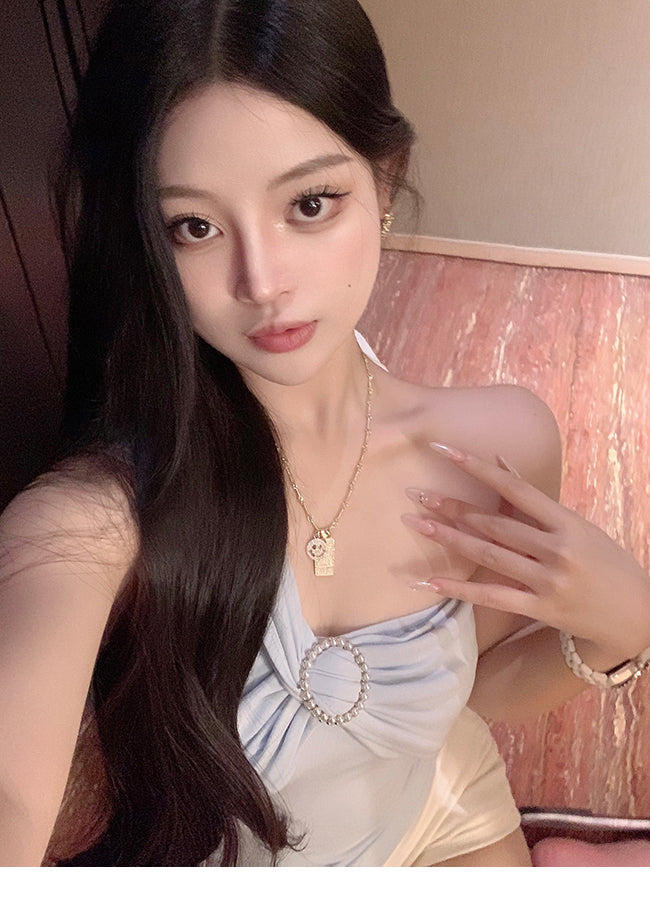 Oblique Shoulder Strap Early Autumn Stylish Short Silm Tube Top