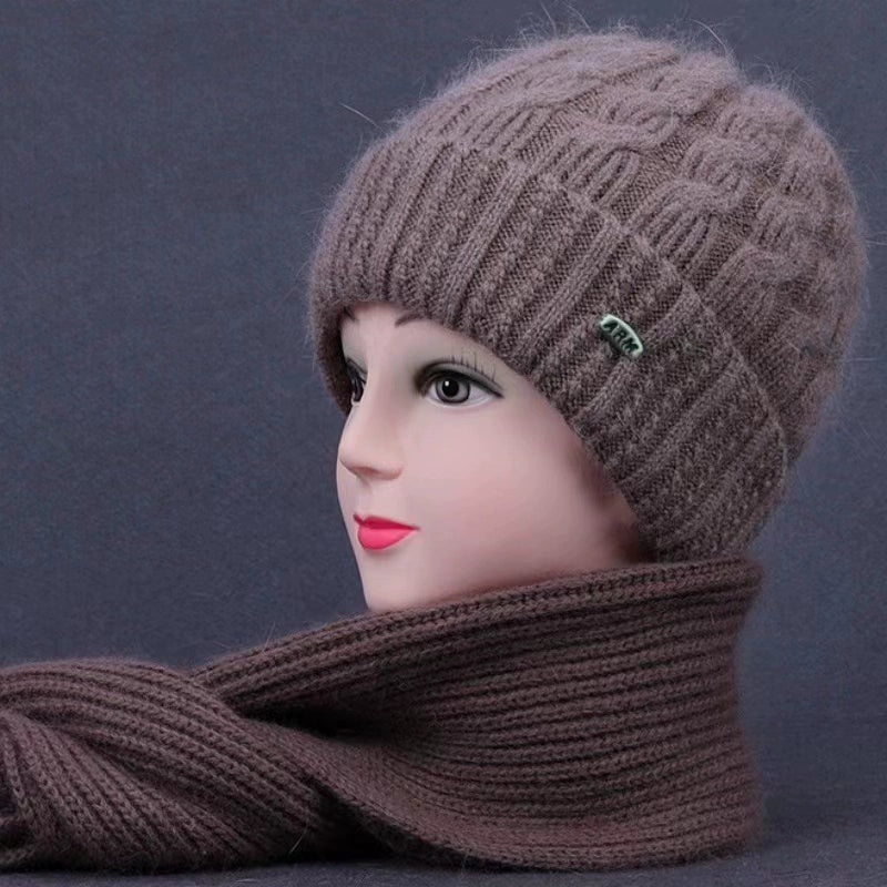 Winter Middle-Aged and Elderly People's Hats Female Ladieswear Rabbit Fur Knitted Warm Hat Women Woolen Cap Grandma Fleece-lined Cotton-Padded Cap