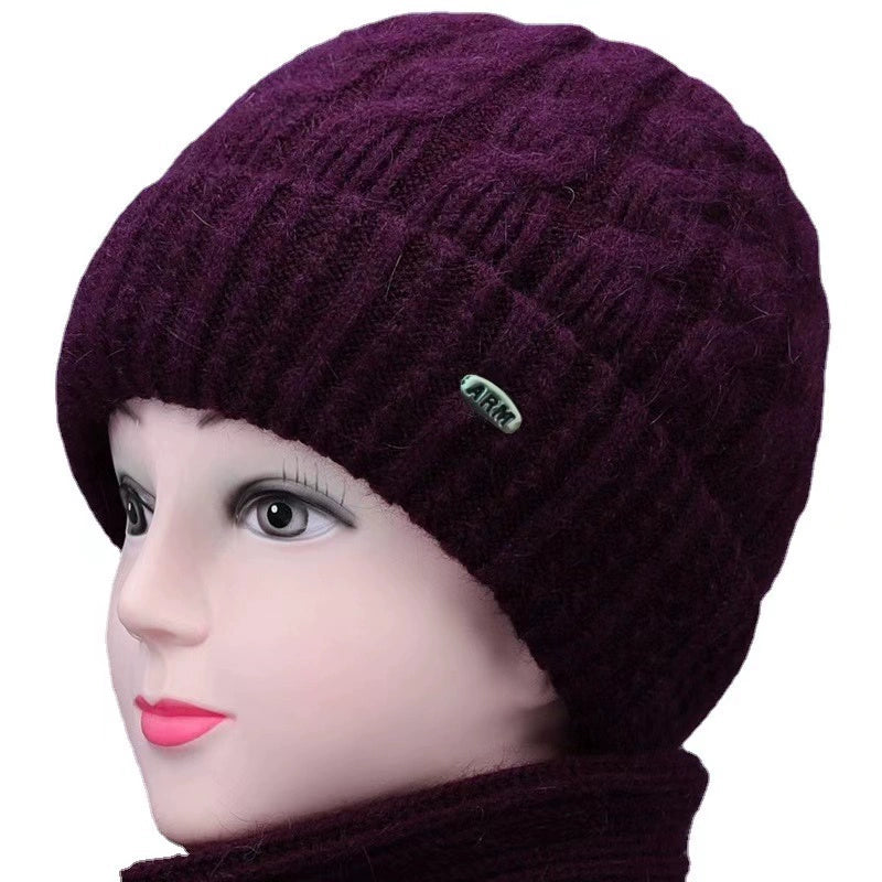 Winter Middle-Aged and Elderly People's Hats Female Ladieswear Rabbit Fur Knitted Warm Hat Women Woolen Cap Grandma Fleece-lined Cotton-Padded Cap