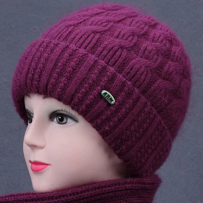 Winter Middle-Aged and Elderly People's Hats Female Ladieswear Rabbit Fur Knitted Warm Hat Women Woolen Cap Grandma Fleece-lined Cotton-Padded Cap