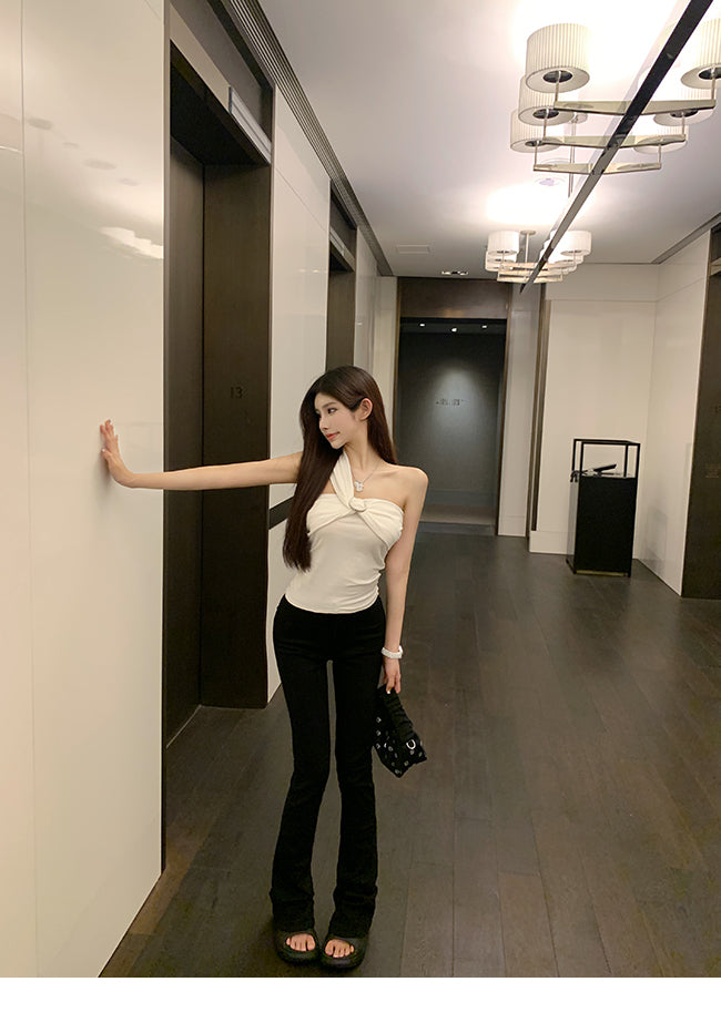 Oblique Shoulder Strap Early Autumn Stylish Short Silm Tube Top