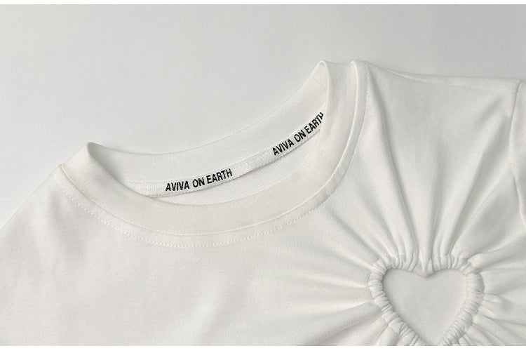 Cut Out Niche Style slim round Neck Top T-shirt with Short Sleeves for woman